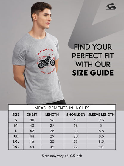 ADRO Men's Royal Bike Design Printed 100% Cotton T-Shirt - Regular Fit, Printed T-Shirts for Men (RN24-RYL-GR_Grey)