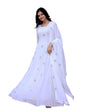 Fashion Basket Georgette Embroidered White Anarkali Dress For Women