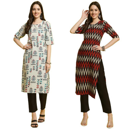 Pinkmint Elegant Printed Crepe Kurta And Pant Set For WomenS Ll Fashionable Kurti Combo Set Ll Stright Round Neck Kurti (Pack O