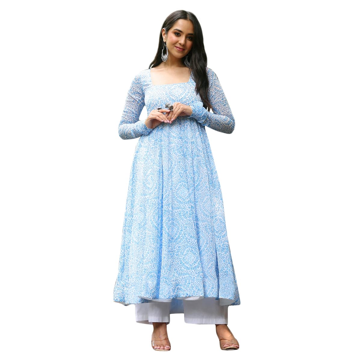 Toochki Gown For Women Wedding | One Piece Dress For Womens Long | Maxi Dresses | Ethnic Sky Blue Gowns | Anarakali Suit | Print