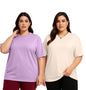 Juneberry 100% Pure Cotton Oversized Baggy Fit Drop Shoulder Solid Core Plus Size T-Shirt Combo For Women (Pack Of 2) (Po2_Jb_Ps