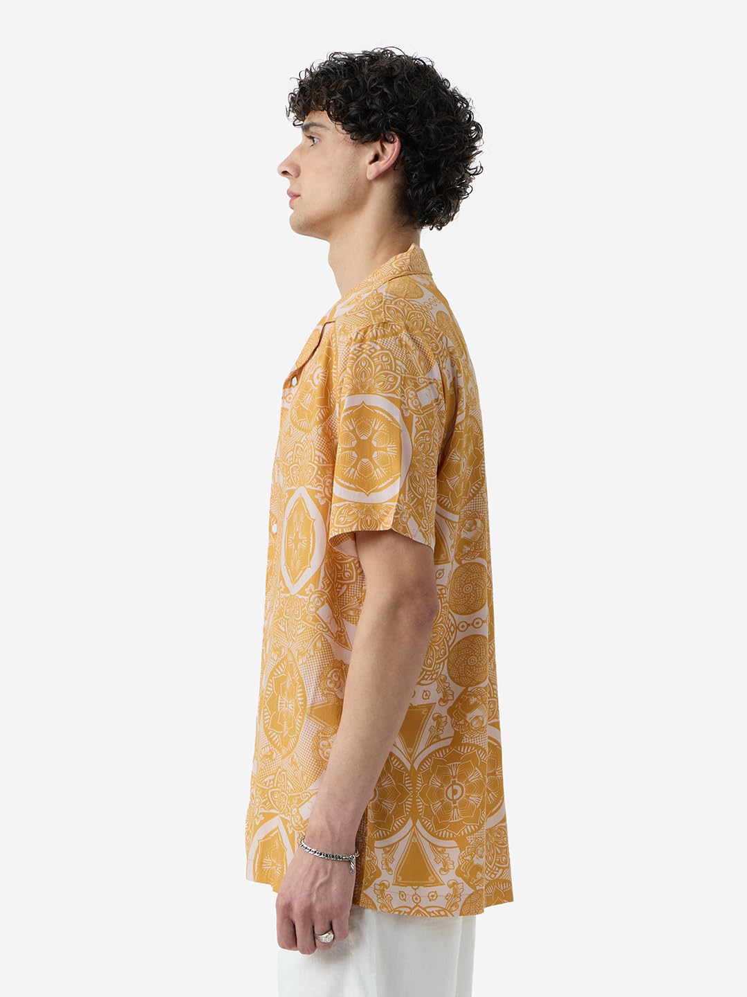 The Souled Store Minions: Kaleidoscope Men and Boys Short Sleeves Collared Neck Button Front Rayon Yellow All Over Printed Rayon