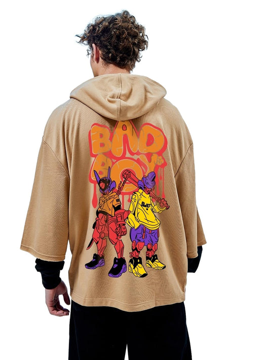 Bewakoof Mens Graphic Printed Super Loose Fit Full Sleeve Hooded Neck Terry Hoodies_628337_Brown_XL