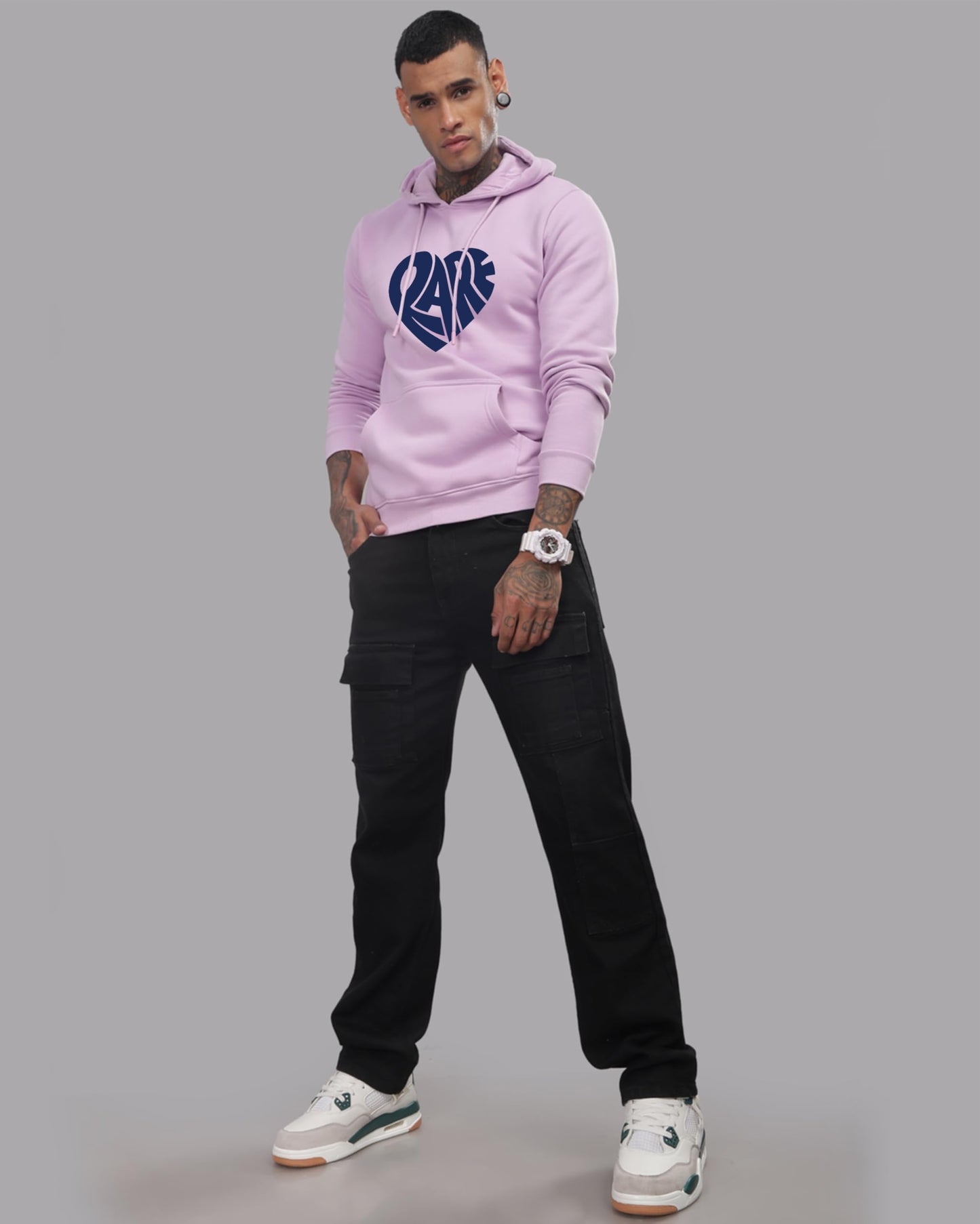 ADRO Men's Cotton Neck Hooded Sweatshirt (H24-RARE-PU_Lavender