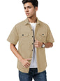 SMOWKLY Mens Casual Solid Printed Cotton Regular Fit Shirt || Half Sleeve, Button Down, Double Front Pocket || Denim Jacket Sty