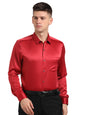 Turtle Men Poly Satin Red Solid Slim Fit Full Sleeve Ceremonial Shirt