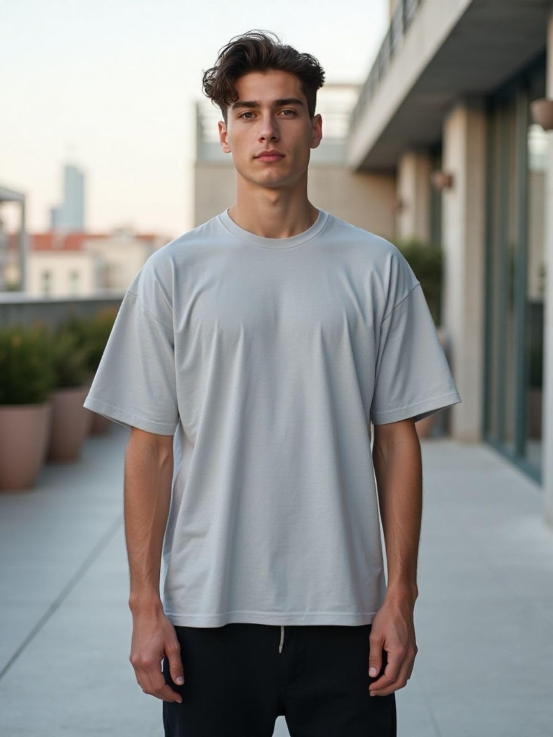 Nobero MenS Graphic Print Oversized Fit T-Shirt (1M-Twrt-C0853_Grey Melange