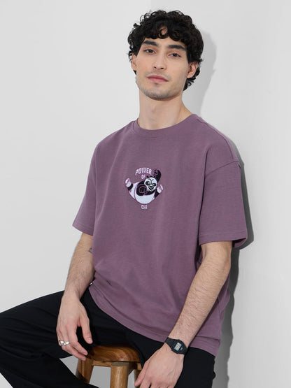 The Souled Store Kung Fu Panda: Master Men and Boys Short Sleeves Round Neck Purple Embroidered Cotton Oversized T-Shirts