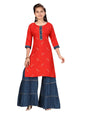 Aarika Girl's Cotton Kurti Sharara Set (SH-AP-C-3_Red-Teal_32)