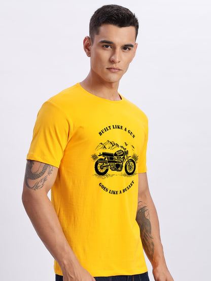 ADRO Men's Royal Bike Design Printed 100% Cotton T-Shirt - Regular Fit, Printed T-Shirts for Men (RN24-RYL-MU_Mustard)