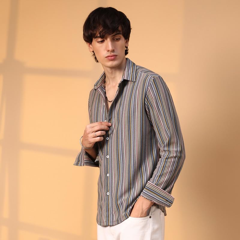 Campus Sutra Mens Multicolour Caribbean Shirt for Casual Wear | Spread Collar | Long Sleeve | Button Closure | Shirt Crafted wi