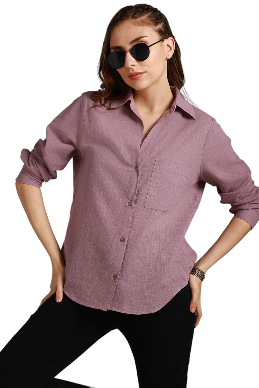 HIGH STAR Womens Oversized Fit Shirt (HSWSHW23509_MV_Purple