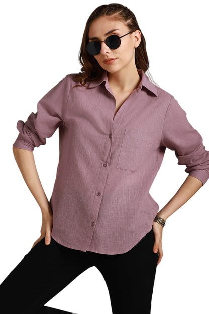 HIGH STAR Womens Oversized Fit Shirt (HSWSHW23509_MV_Purple