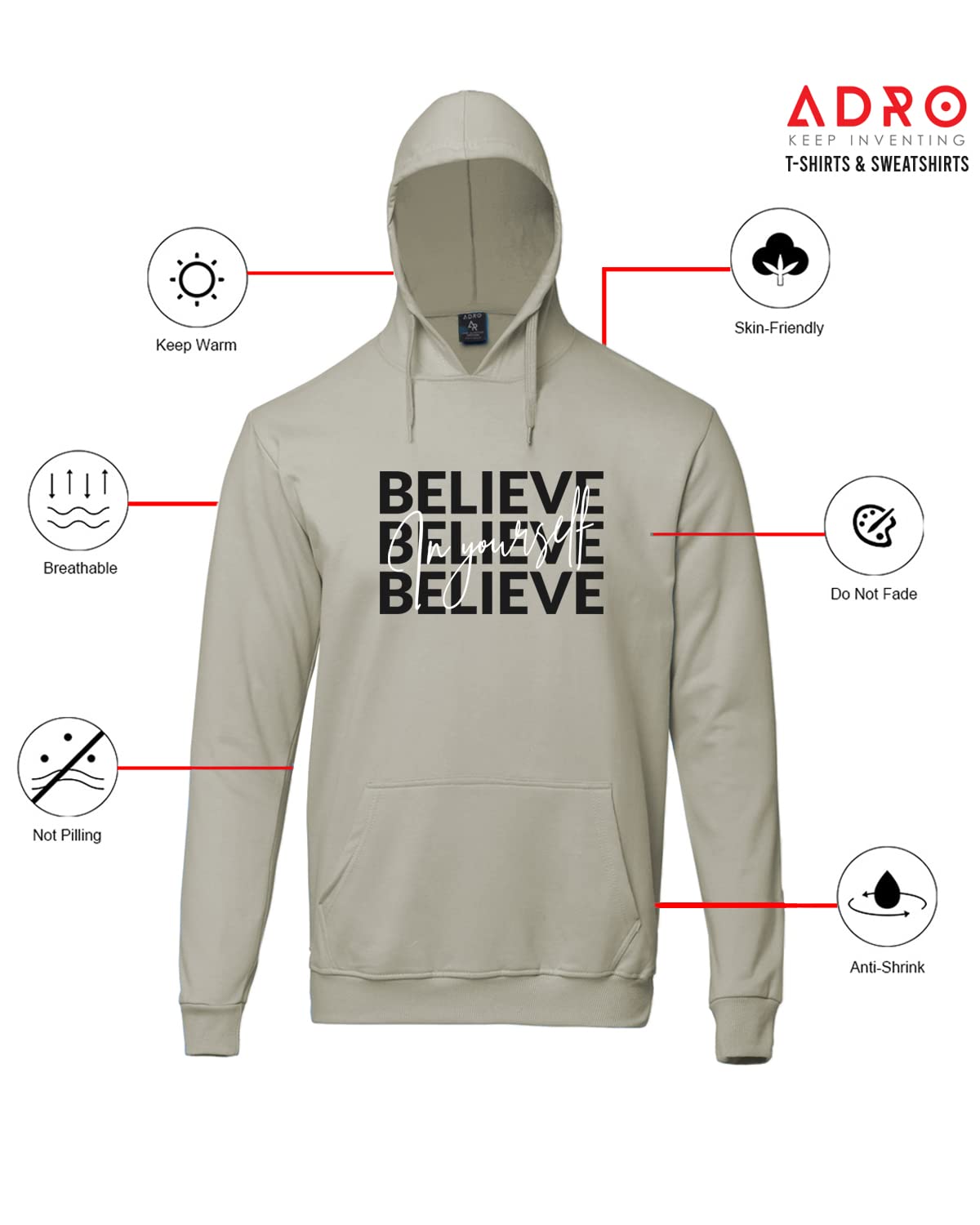 ADRO Believe in Your Self Printed Hoodie/Sweatshirt for Men