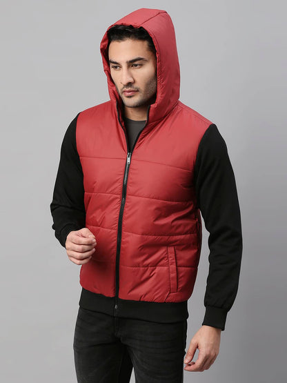 Dennis Lingo Polyester Regular Fit Full Sleeves MenS Color Block Hooded Puffer Jacket With 2 Pockets - Lightweight Casual Winte