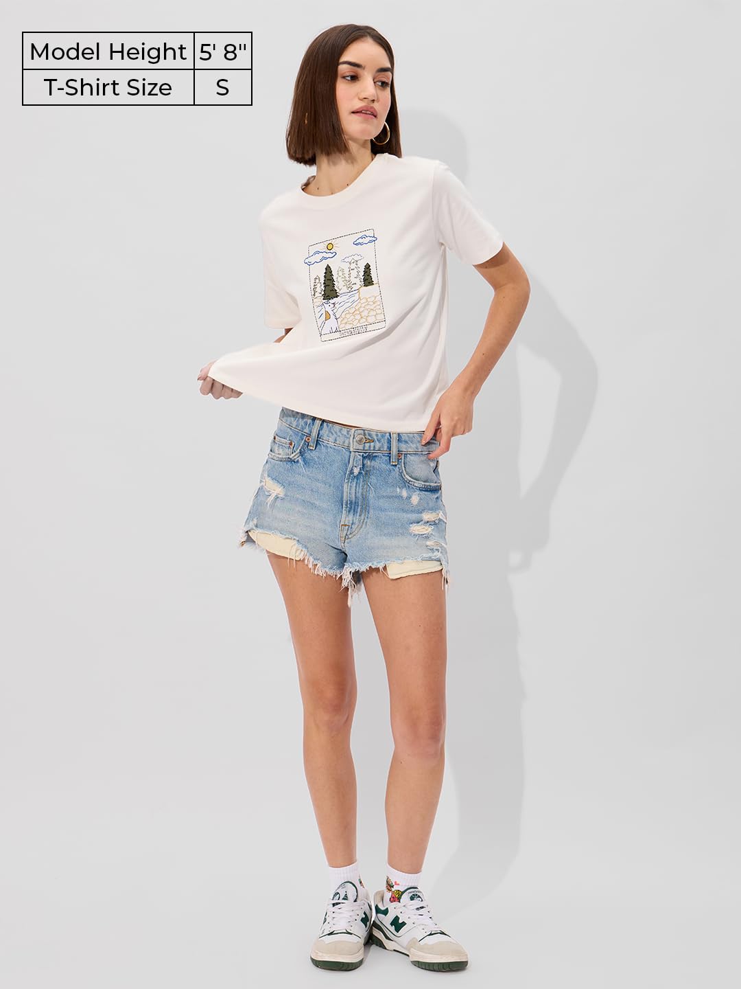 The Souled Store Serene Cotton Women & Girls Short Sleeve Round Neck Graphic Printed Relaxed Fit T-Shirts White