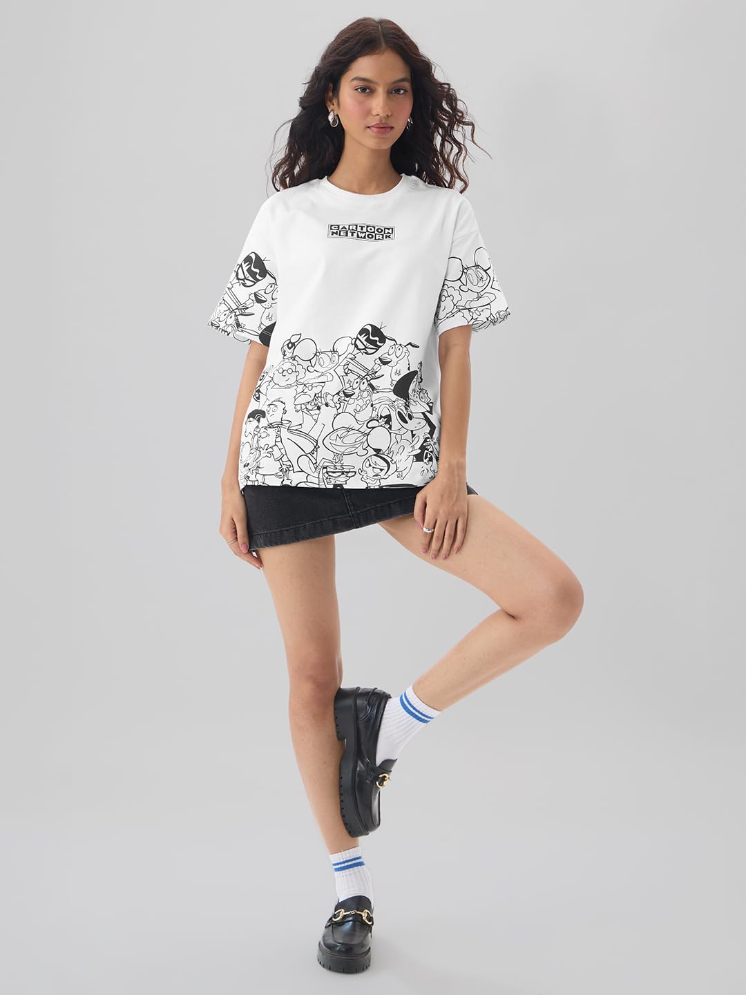 The Souled Store Cartoon Network: 90s Fave Women and Girls Short Sleeves Round Neck White Graphic Printed Cotton Lightweight Ev