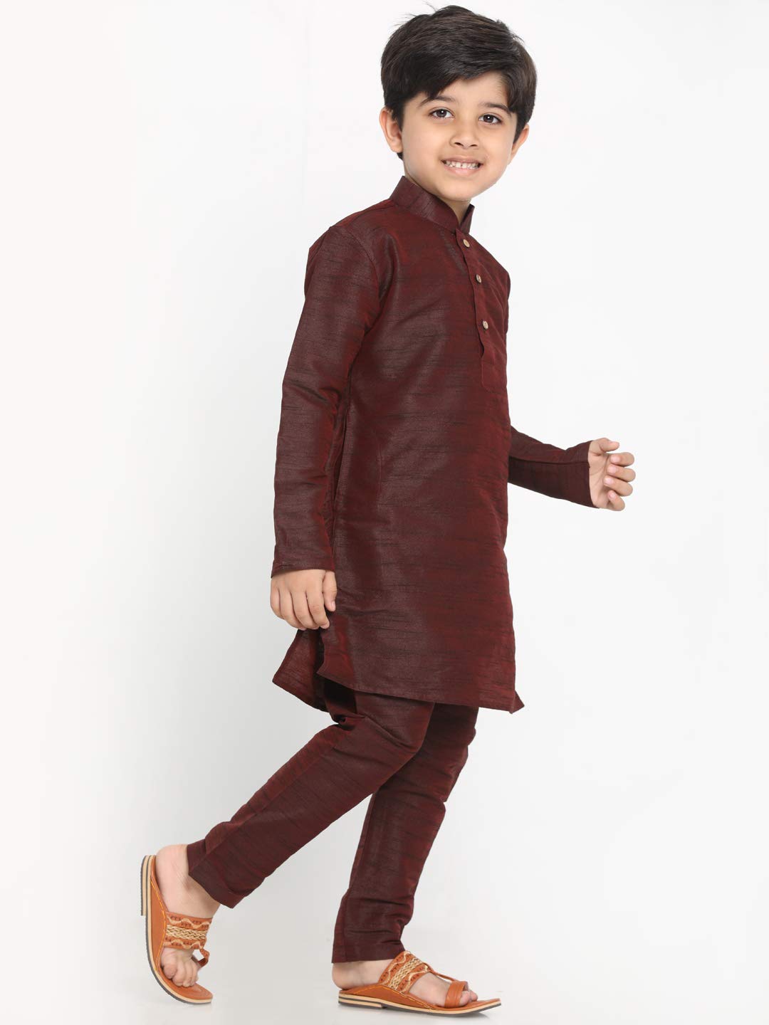 Jbn Creation Boys Wine Cotton Silk Blend Kurta And Pyjama Set