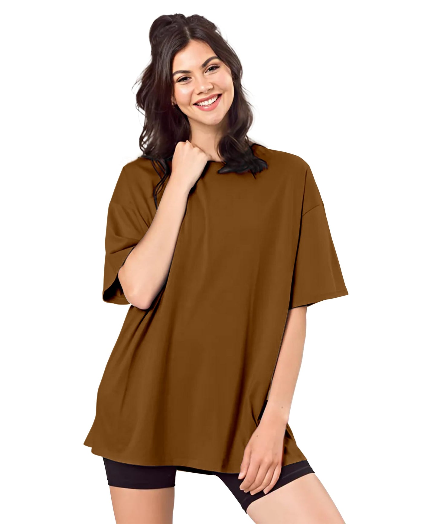 SHODOX Bio-Washed Anti Bacterial 100% Pure Cotton Womens Oversized Solid T-Shirt | Cozy Soft, Less Wrinkles Loose Fit, Drop Shou