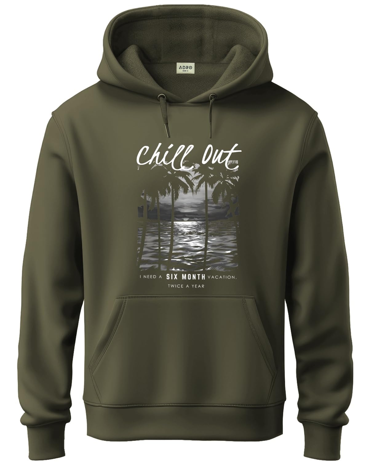 ADRO Men's Cotton Blend Neck Hooded Sweatshirt (H24-CHILL-OL_Olive