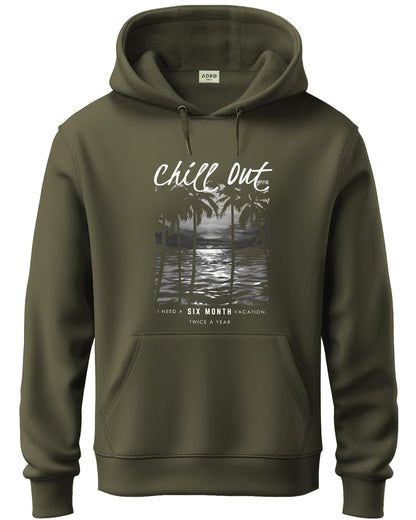 ADRO Men's Cotton Blend Neck Hooded Sweatshirt (H24-CHILL-OL_Olive