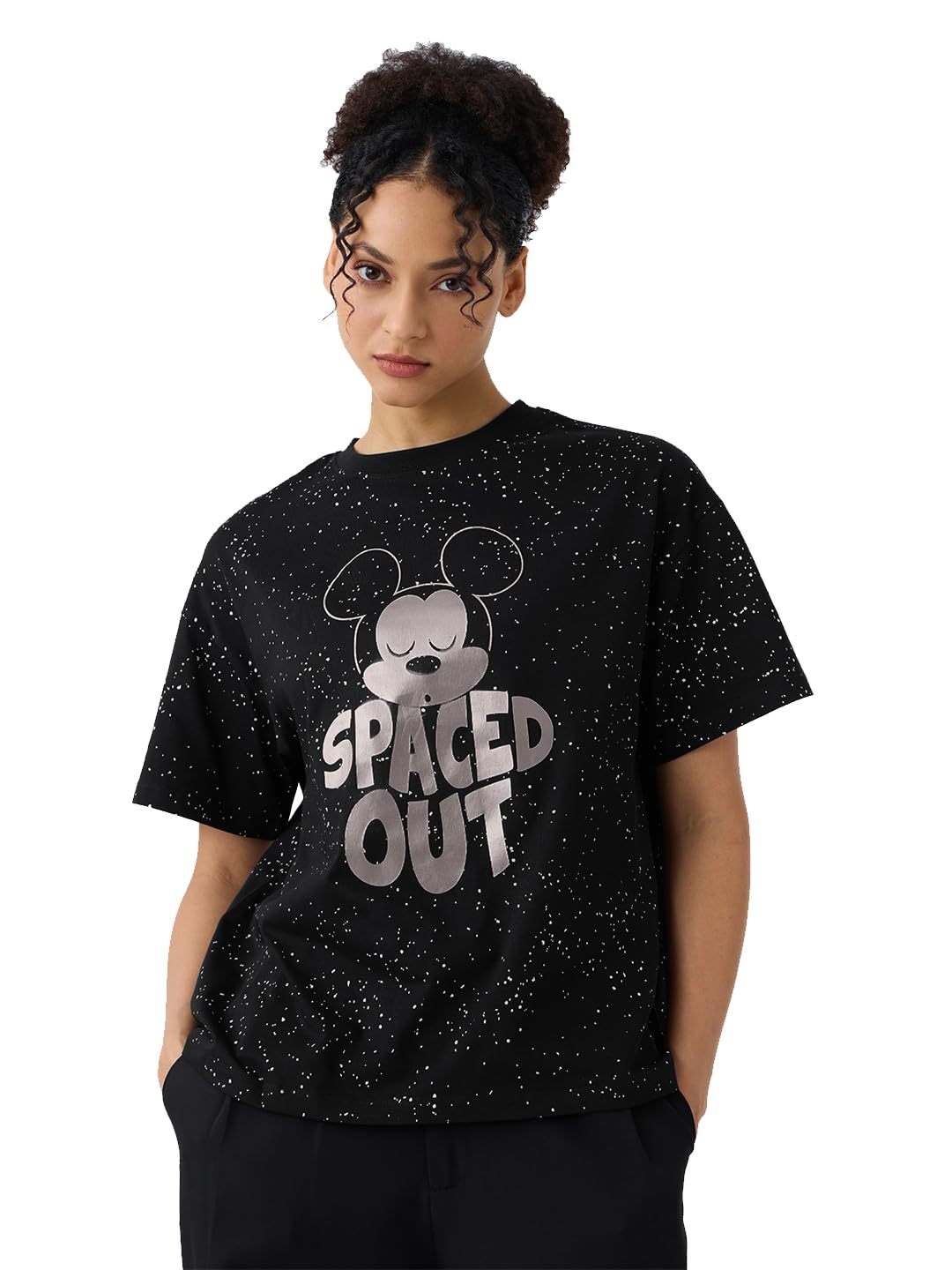 The Souled Store| Official Disney: Spaced Out ft. Mickey Mouse (Oversized) Womens and Girls T-Shirts|Half Sleeve|Loose fit Graph