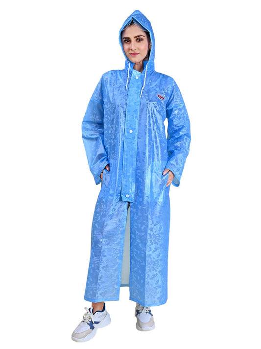 Rupa Rainwear For Women, Waterproof Pvc Rain Standard Length Jacket With Carry Bag, Petals Design, Pack Of 1, Blue