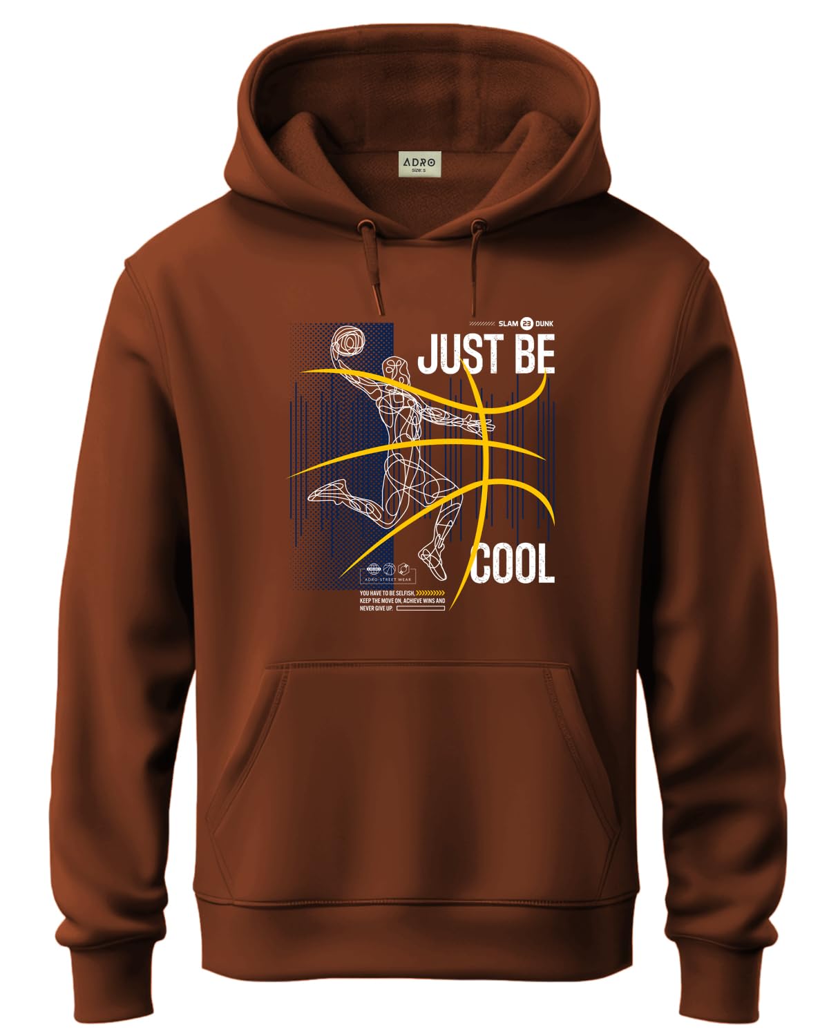 ADRO Basketball Design Hoodie for Men, 320 GSM Soft Cotton Hoodies, Long Lasting Printed Hoodie | Mens Hoodies | Sweatshirt for