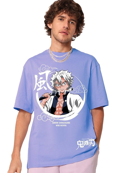 Bewakoof Mens Wind Hashira Graphic Printed 100% Cotton T-Shirt - Oversized Fit, Round Neck, Half Sleeves_595554_Purple_M