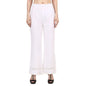 Popwingscasual Rayon White Flat Front Straight Leg Lace Work Palazzo For Women || Pull-On Palazzo For Women || Long-Length Summe
