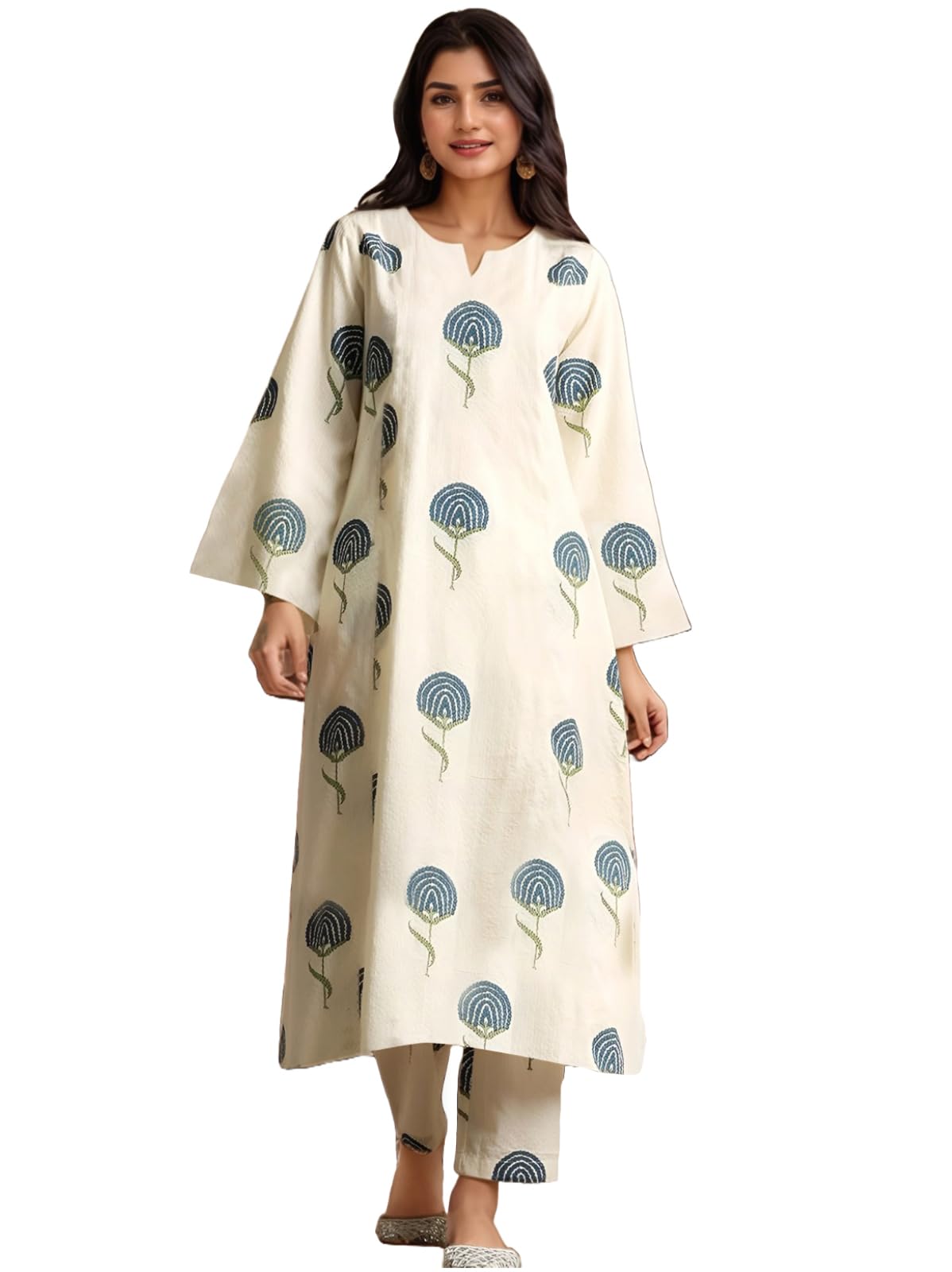 ANNI DESIGNER Women s Rayon Viscose Print Straight Kurta with Pants, dark blue, XL
