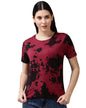 Juneberry Pure Cotton Regular Fit Half Sleeves Round Neck Maroon Tie & Dye T-Shirt For Women