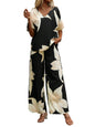 Shasmi Womens Casual Elegant Black Floral Printed Batwing V-Neck Blouse, Sleeve Shirt, Wide Long Pants for Ladies 2pcs/Set, Spr