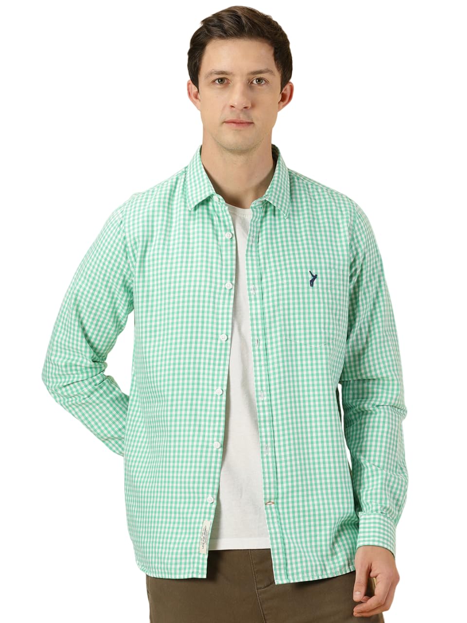 Thomas Scott Mens Solid Slim Fit Casual Shirt with Spread Collar and Long Sleeve Green