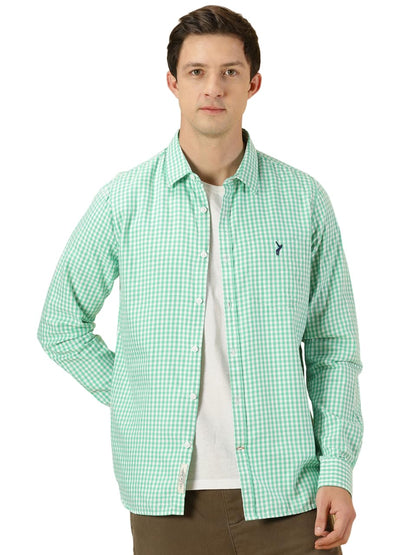 Thomas Scott Mens Solid Slim Fit Casual Shirt with Spread Collar and Long Sleeve Green