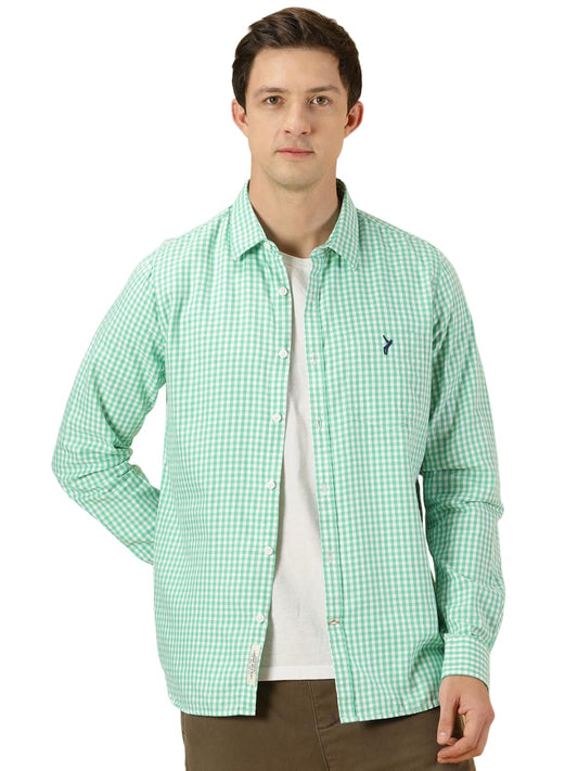 Thomas Scott Mens Solid Slim Fit Casual Shirt with Spread Collar and Long Sleeve Green