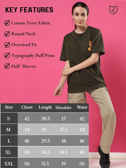 Rigo Terry Printed Oversized T-Shirt for Women | Drop Shoulder, Half Sleeves T-Shirt for Women | Oversized Baggy Fit T-Shirt for