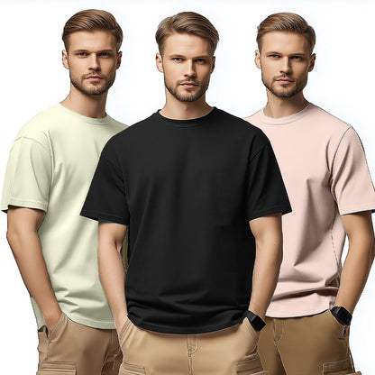 Nobero MenS Solid Regular Fit T-Shirt (1M-Twts-R0008_2_Black / Blush/Aloe Green