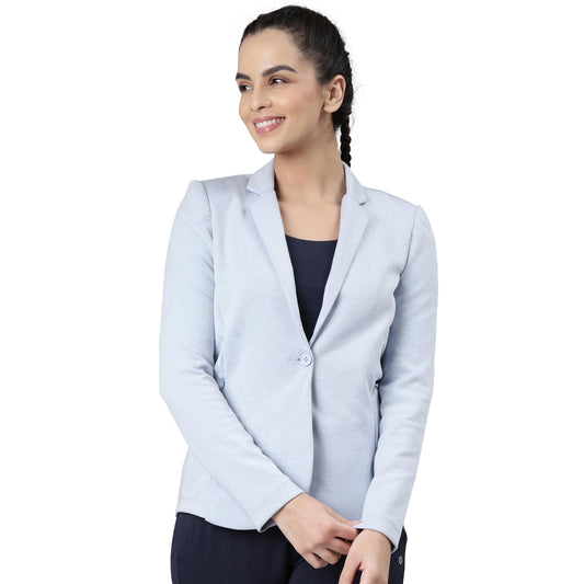 Enamor Womens Single Breasted Blazer Slim A903_Chambray Melange