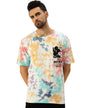 Veirdo Mens Cotton Official Disney Merchandise Srop Shoulder Tie-Dye Oversized Baggy Fit with Mickey Mouse Print Rou