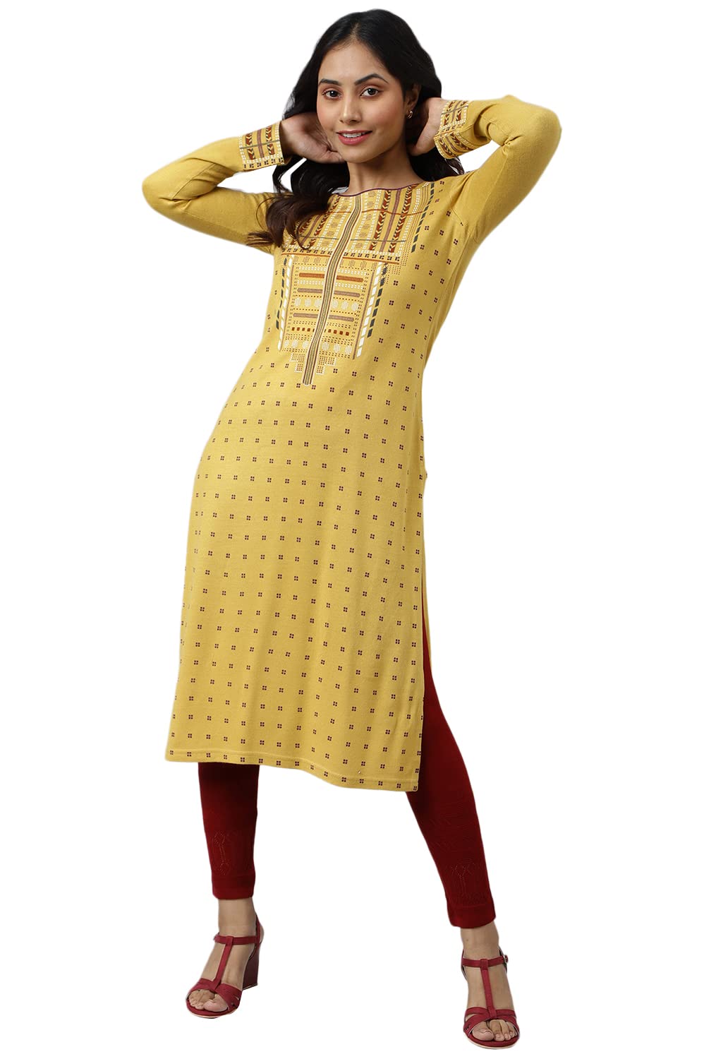 Aurelia Women'S Acrylic Regular Kurta (22Noa13723-505839_Yellow