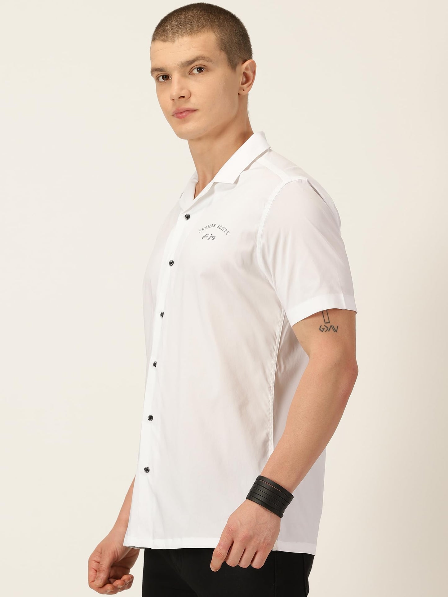 Thomas Scott Classic Slim Fit Cuban Collar Casual Shirt White