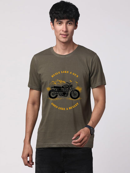 ADRO Men's Royal Bike Design Printed 100% Cotton T-Shirt - Regular Fit, Printed T-Shirts for Men (RN24-RYL-OL_Olive)