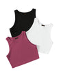 Toochki Tops for Woman | Spandex Top | Crop | Short | for Jeans | Sleeveless | Western | Stretchable | Pack of Three | Black-Whi