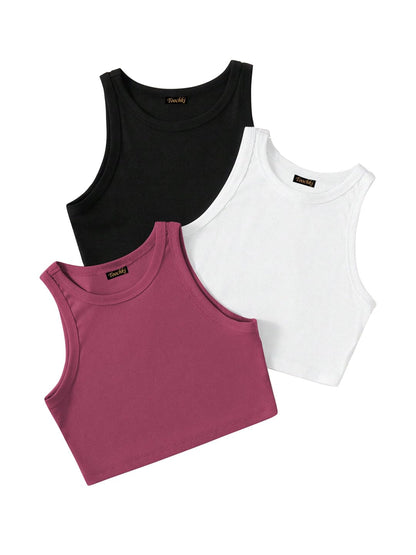 Toochki Tops for Woman | Spandex Top | Crop | Short | Western | for Jeans | Sleeveless | Stretchable | Pack of Three | Black-Whi