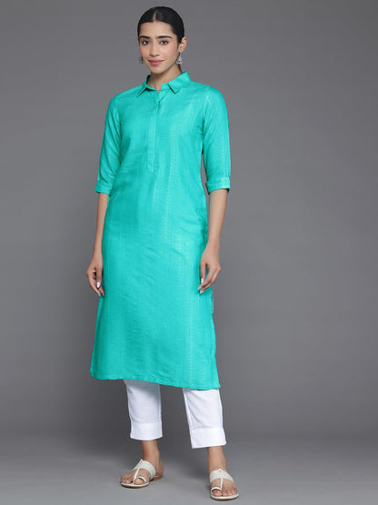 Libas WomenS Cotton Woven Design Straight Kurta (26878_Blue