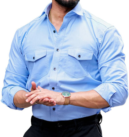 CB-COLEBROOK Mens Regular Fit Fancy Double Pocket Utility Casual Shirt for Men Full Sleeves Stylish Shirt - Cargo (Previously G