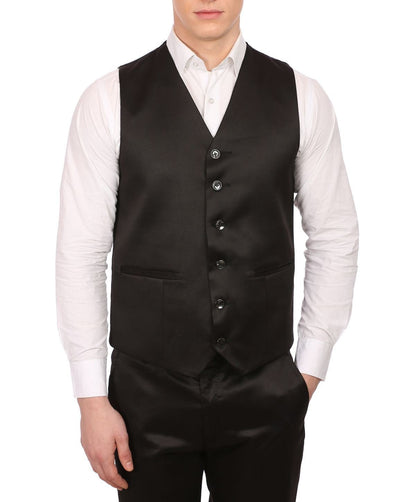WINTAGE Mens Poly Blend Notched Lapel Black Tuxedo 3Pc Suit