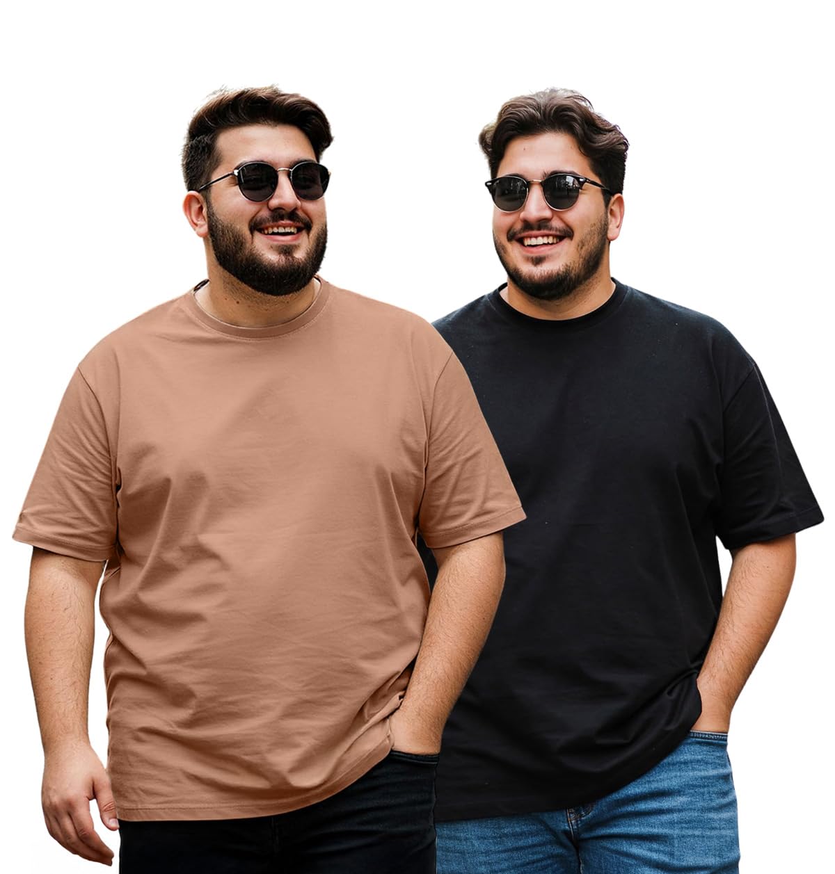 Veirdo Mens Cotton Oversized Loose Fit Drop Shoulder Solid Core Plus Size T-Shirt Combo