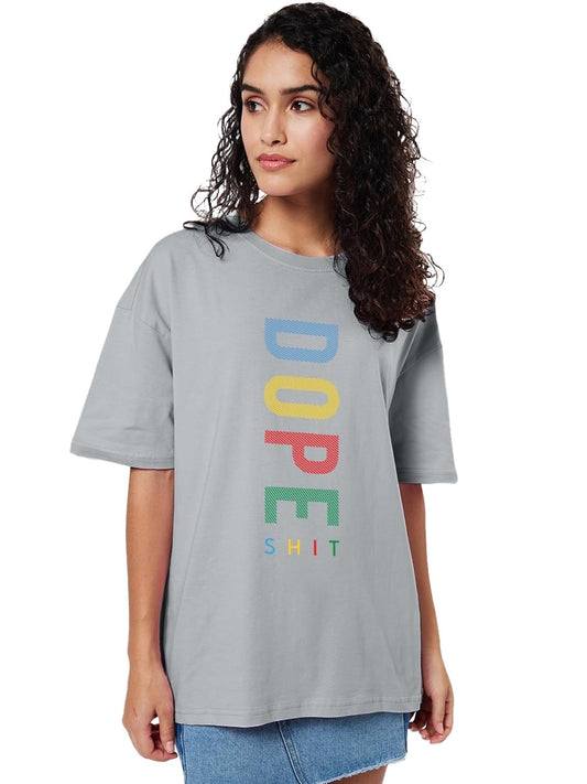 Bewakoof Womens Dope Shit Typography 100% Cotton T-Shirt- Oversized Fit, Round Neck, Half Sleeve